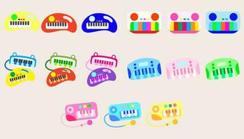 colección icono eléctrico juguete piano teclado. niños musical electrónico. gracioso para niños conjunto de juguetes de juego consola. vector