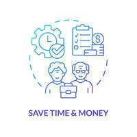 2D gradient save time and money thin line icon concept, isolated vector, blue illustration representing unretirement. vector