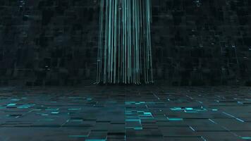 Glowing lines and cubes with black background, 3d rendering. video