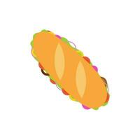 sandwich flat design vector illustration. breakfast isolated vector simple modern cartoon. sandwich with tomato, lettuce and bacon, sausage flat design style. tastyand  Appetizing vegetarian