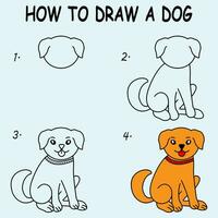 paso por paso a dibujar un perro. dibujo tutorial un perro. dibujo lección para niños. vector ilustración