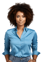 half body portrait of beautiful working woman isolated on transparent background ,generative ai png