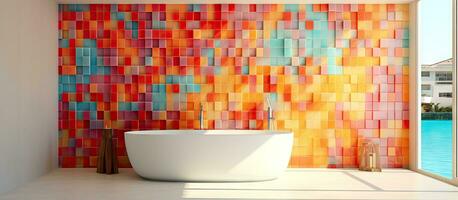 Vibrantly hued bathroom wall tiles photo