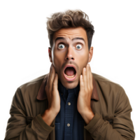 Half body portrait of a man with shocked expression isolated on transparent background,man with shocked expression ,generative ai png