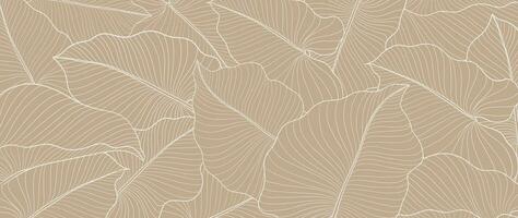 Botanical monstera leaf line art wallpaper background vector. Luxury natural hand drawn foliage pattern design in minimalist linear contour simple style. Design for fabric, cover, banner, invitation. vector