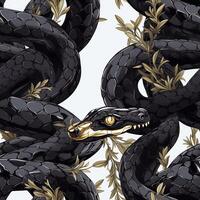 Black snakes.Seamless magical fantasy pattern with snakes and dragons.Scales. photo