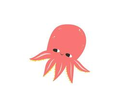 Vector illustration of a cute octopus. Flat style. Cute octopus with big eyes. Mollusk with tentacles. Sea and ocean theme