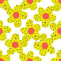 Naive seamless floral boho pattern with white daisies on a peach background in doodle style vector