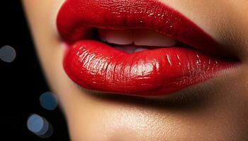 Beautiful woman with shiny lips exudes sensuality and elegance generated by AI photo