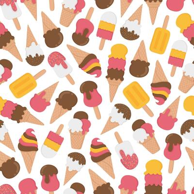 Summer doodle seamless pattern with ice creams