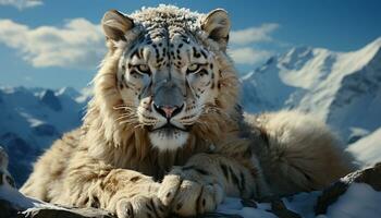 Majestic tiger, beauty in nature, tranquil scene, extreme terrain generated by AI photo