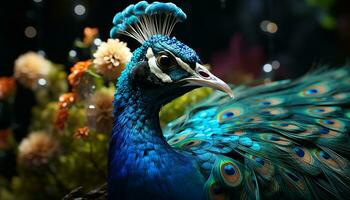 The peacock vibrant colors showcase nature elegance and beauty generated by AI photo