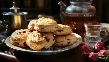 Homemade dessert fresh, sweet, baked, chocolate, indulgence, still life generated by AI photo