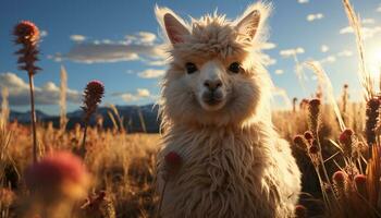 A cute puppy in the meadow, enjoying the outdoors generated by AI photo