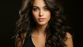 A beautiful young woman with long brown hair and elegance generated by AI photo