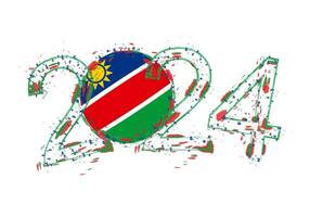 2024 Year in grunge style with flag of Namibia. vector