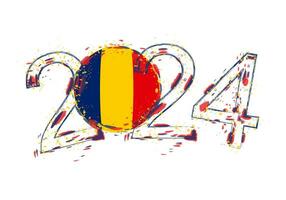 2024 Year in grunge style with flag of Chad. vector