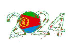 2024 Year in grunge style with flag of Eritrea. vector