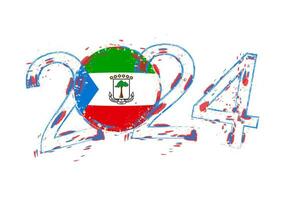 2024 Year in grunge style with flag of Equatorial Guinea. vector