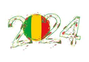 2024 Year in grunge style with flag of Mali. vector