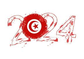 2024 Year in grunge style with flag of Tunisia. vector