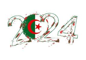 2024 Year in grunge style with flag of Algeria. vector