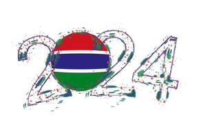 2024 Year in grunge style with flag of Gambia. vector
