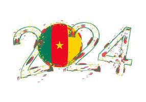 2024 Year in grunge style with flag of Cameroon. vector