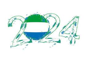 2024 Year in grunge style with flag of Sierra Leone. vector