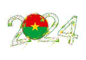 2024 año en grunge estilo con bandera de burkina Faso. vector