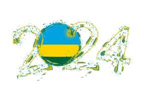 2024 Year in grunge style with flag of Rwanda. vector