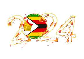2024 Year in grunge style with flag of Zimbabwe. vector