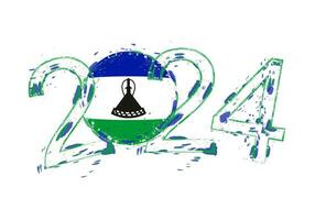2024 Year in grunge style with flag of Lesotho. vector