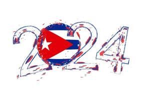 2024 Year in grunge style with flag of Cuba. vector