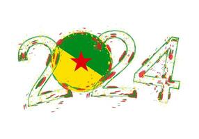 2024 Year in grunge style with flag of French Guiana. vector