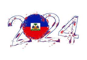 2024 Year in grunge style with flag of Haiti. vector