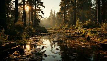 tranquilo escena otoño bosque refleja belleza en naturaleza tranquilo aguas generado por ai foto