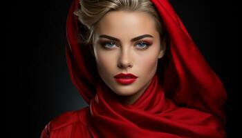 A beautiful young woman with blond hair and elegant fashion generated by AI photo