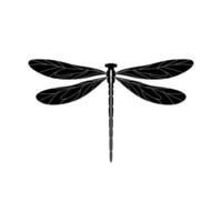 Silhouette of a dragonfly. Glyph icon of insect, simple shape of damselfly. Black vector illustration on white. Perfect for decoration, carving, design.