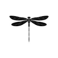 Silhouette of a dragonfly. Glyph icon of insect, simple shape of damselfly. Black vector illustration on white. Perfect for decoration, carving, design.