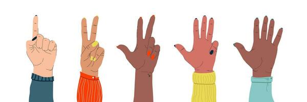 Set of female hands of different nationalities vector