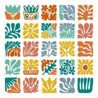 Colorful abstract floral tiles set. Abstract flowers and geometric shapes vector illustration.