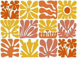 Abstract floral tiles background. Modern mid century flowers and geometric shapes vector illustration.