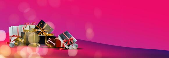 Celebration theme with christmas gifts pink background photo