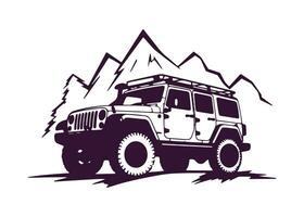 minimal and abstract logo of jeep icon car vector silhouette isolated design mountain background