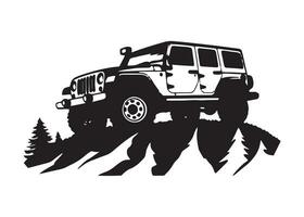 minimal and abstract logo of jeep icon car vector silhouette isolated design in mountain