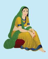 Indian women wearing traditional blouse and Sharara with dupatta vector