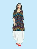 pakistaní mujer vestido en tradicional local ropa shalwar kameez vector