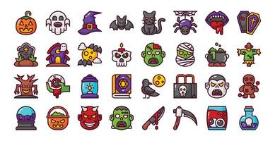 Halloween filled line icon set vector