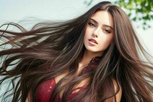 beautiful woman fashion model with long hair.  AI Generative Pro Photo